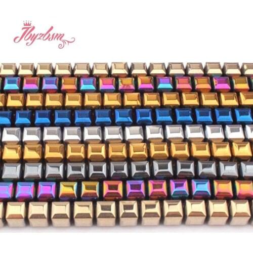 6mm Faceted Cube Suqare Metallic Coated Hematite No Magnetic Natural Stone Beads For Necklace Jewelry Making 15" Free Shipping