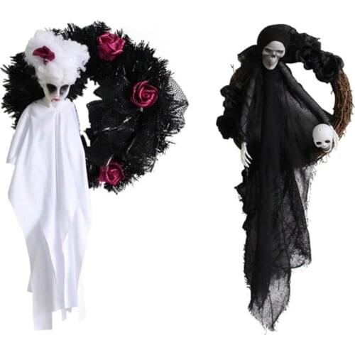 Halloween Ghost Decoration Door Hanging Ghost Horror Party Wreath Ornaments Haunted House Decoration