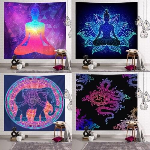 Indian Buddha Statue Meditation 7 Chakra Mandala Tapestries Tapestry Wall Cloth Psychedelic Yoga Wall Hanging Tapestry