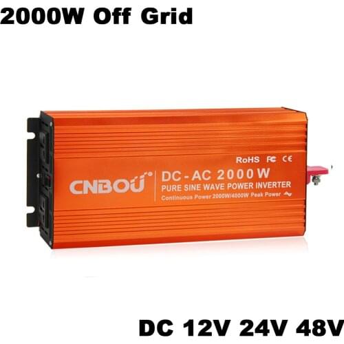 2000W Off Grid Pure Sine Wave Power Inverter DC 12V 24V 48V TO AC 110V 220V
