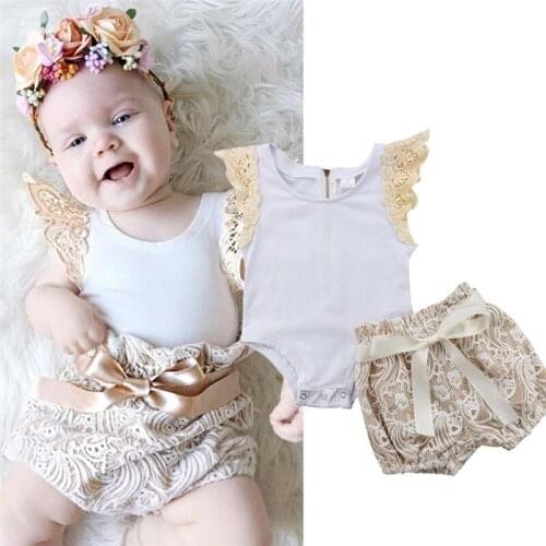 0-18M Newborn Baby Girl Clothes Set Flying Sleeve Romper+Shorts Outfits Infant Girl Summer 2pcs Clothing For Babies