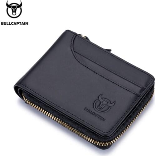 BULLCAPTAIN Genuine Leather Men Wallets Short Coin Purse Small Retro Wallet Cowhide Leather Card Holder Pocket Purse Men Wallets