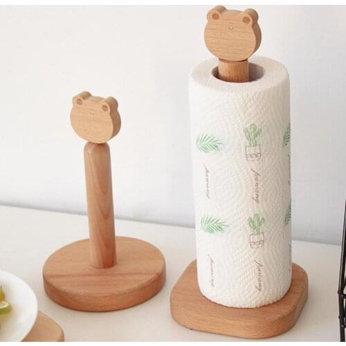 Kitchen Wooden Roll Paper Towel Holder Bathroom Tissue Vertical Stand Napkins Rack Home Kitchen Toilet Storage Accessories