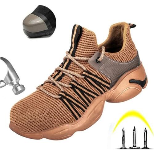 Flying Woven Breathable Anti-smashing Anti-stab Safety Shoe Lightweight Wear-resistant Work Shoes Men Steel Toe Cap Safety Boots