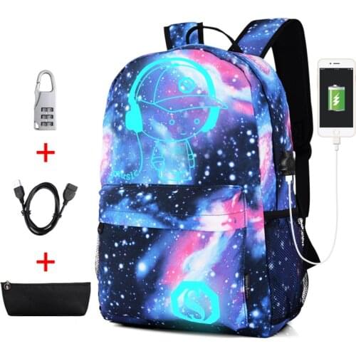 Cute Girls Boy School Bags USB Anti-theft Luminous College Laptop Backpack Teenager Waterproof Starry Sky Bags New 2019