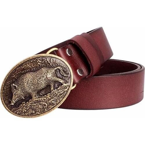 Fashion men belt pig leather belt real skin pig metal copper buckle mens waistband Genuine leather belt drop shipping
