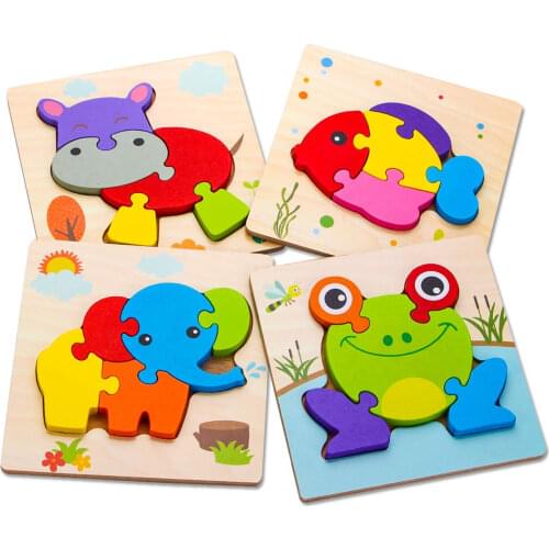 Montessori Games Baby Aniamls Traffic Kids Cognition Puzzles Toys Wooden Cartoon Cognition Puzzle Toys Matching Education Game