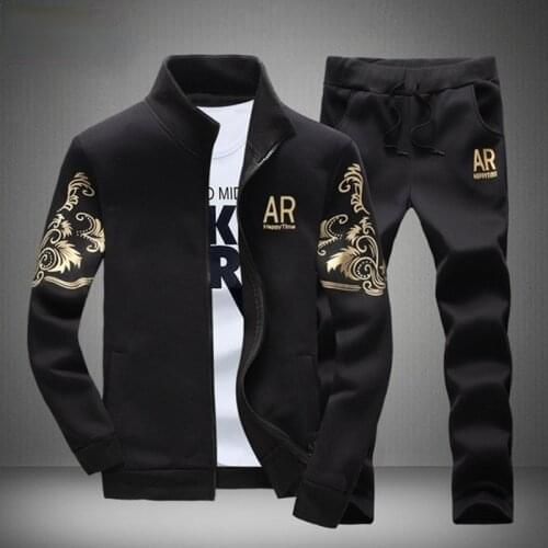 2021 Brand Men Casual Sets Autumn New Mens Jacket + Pants Tracksuit Fashion Print Sportswear Zipper Suit Male