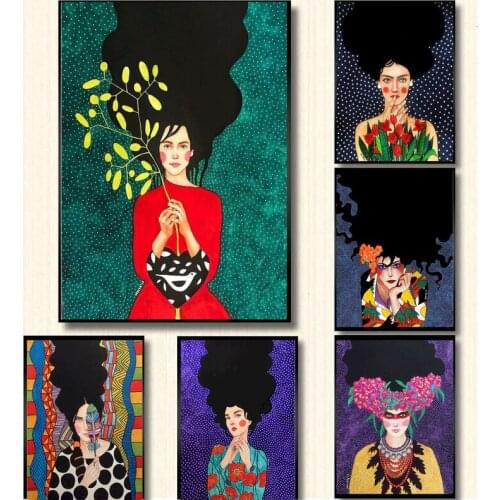 Long Hair Cool Girl Figure Kits Canvas Painting Poster and Print Acrylic Bedroom Wall Artcraft Pictures Home Decoration