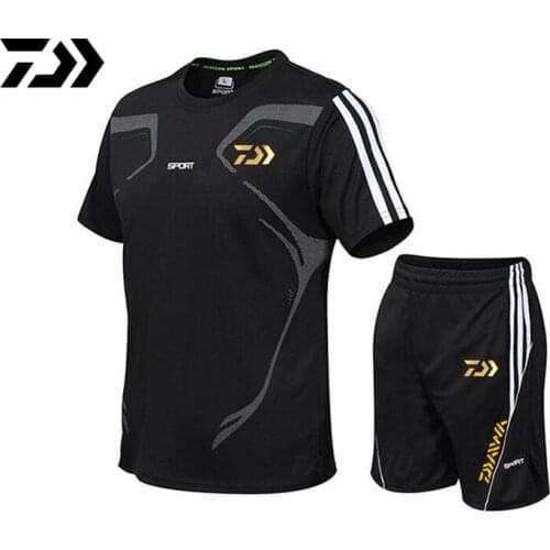 Daiwa Fishing Clothing Set Outdoors Quick Drying Stripe Short Sleeve Fishing Shirt and Shorts Men Breathable Fishing Suit