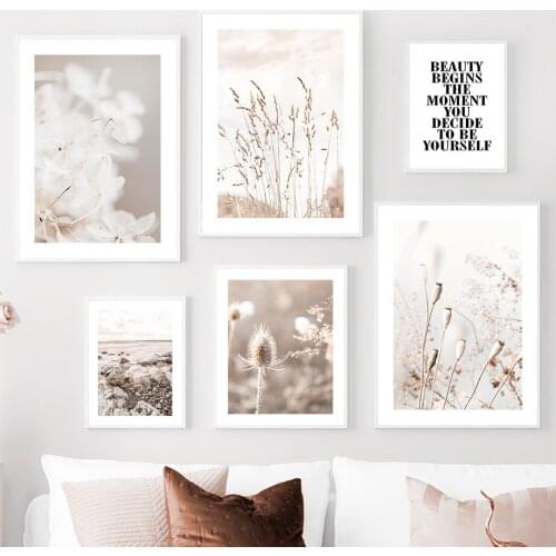 Beige Beach Reed Dried Flower Bridge Wall Art Canvas Painting Nordic Posters And Prints Wall Pictures For Living Room Home Decor