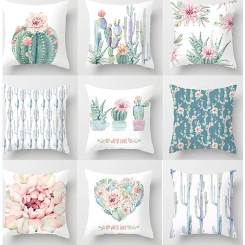 Watercolor Painting Decorative Throw Pillow Case Cactus Flower Green Succulent Plants Cushion Covers Party Home Farmhouse Decor