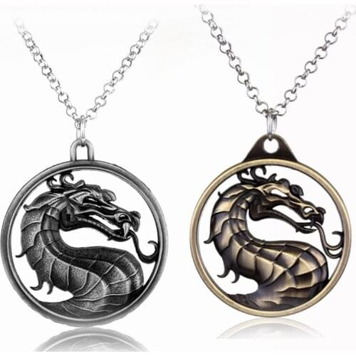 Game Dragon Pendant Necklace Mortal Kombat Theme Movie Drop Necklace Jewelry Long Link Chain Accessories Jane Empire 3D Design