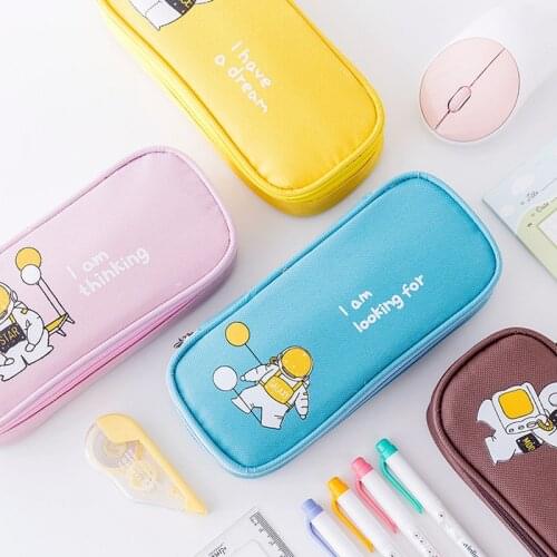 Canvas Large Capacity Pencil Case Pencils Pouch Stationery Pencil Bags Multifunctional Zipper School Astronaut Pencil Box Korean