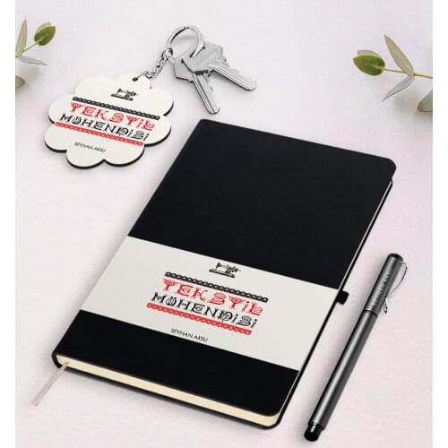 Personalized Textile Engineer Black Notebook Pen And Keychain Gift Set-4
