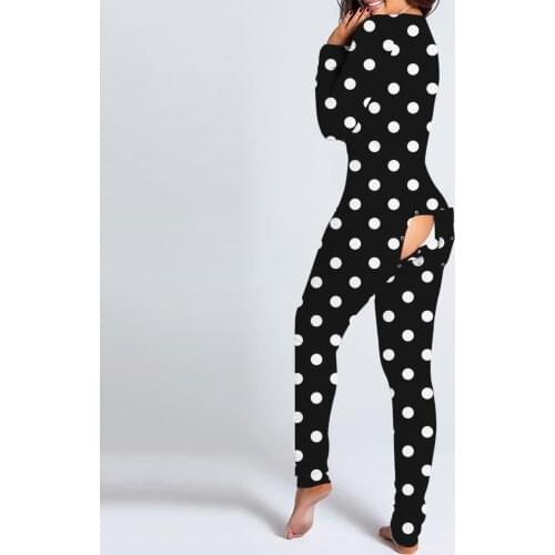 Sexy Pajamas Womens Button-Down Onesie Sleepwear Fashion Print Buttoned Flap Adults Jumpsuit Female Nightwear Pajama пижама