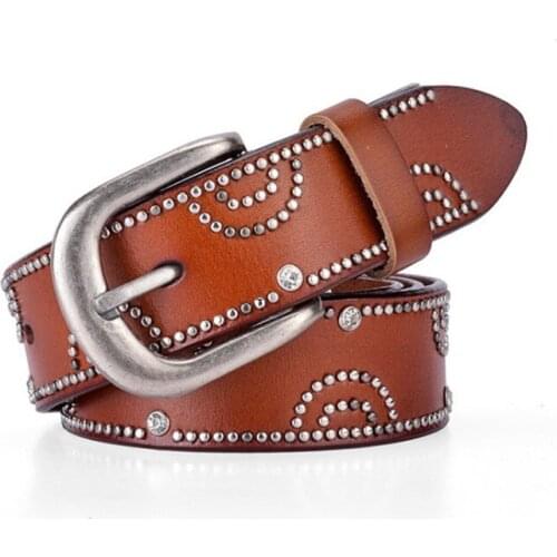 2020 Luxury Belts for Women Fashion Fashion rivet design Rhinestone Jeans Shiny Accessories High Quality Leather Belts