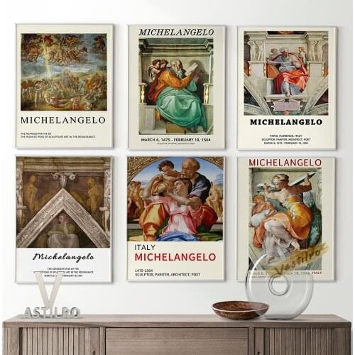 Michelangelo Retro Art Prints Canvas Painting Exhibition Museum Vintage Poster Wall Art Decor Prints Picture Home Decoration