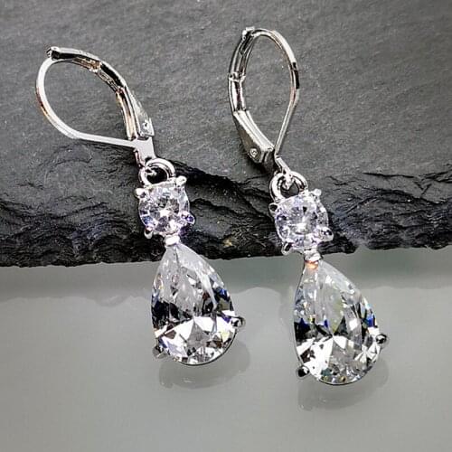 Rongyu fashion charm temperament drop-shaped zircon earrings Korean version of long luxury gemstone glitter zirconium earrings