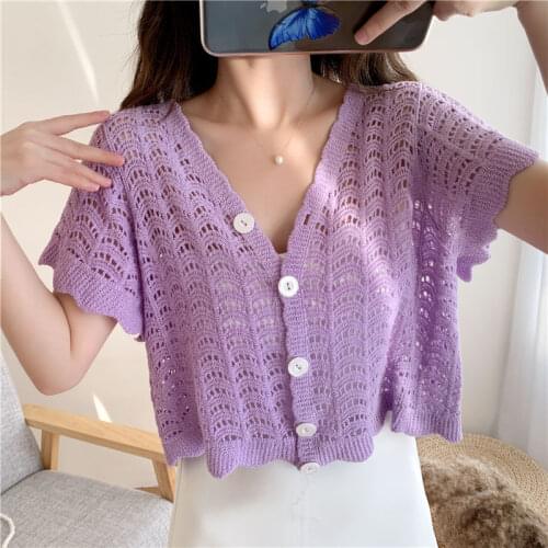 Sunscreen Cardigan Womens Summer New Product Crochet Hollow Knitted Blouse Air Conditioner Shirt Top Short Coat Small Shawl