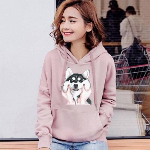 Funny Print Hoodie Long Sleeve Pullovers Women Husky Animal Dog Print Sweatshirt Cartoon Shirts Man Streetwear Autumn Winter Top
