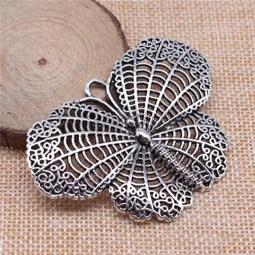 WYSIWYG 1pcs 67x48mm Antique Silver Color Charm Filigree Butterfly Big Pendants Charms For Necklace Making