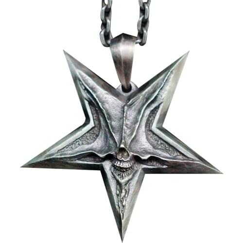 Punk Jewerly For Men Necklaces Five-pointed Skull Pendant Vintage Streetwear Halloween