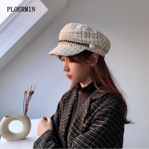 Women Baseball cap For Autumn Winter Warm Plaid England Vintage Fashion Octagonal Hat Casual 2021 Brand New Womens Caps