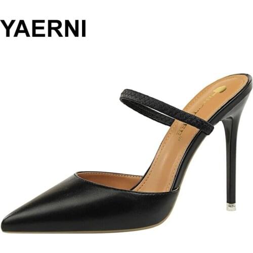 YAERNIPointed Toe Sandals Thin High Heel Slippers Women Large Elegant Fashion Shoes Slippers Leather Outdoor Design Shoes