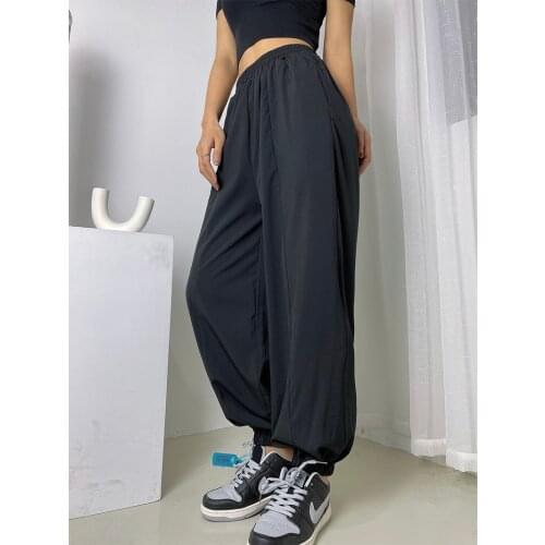 2021 Fashion Summer Thin Bottoms for Women Solid Elastic High-waist Streetwear Pocket Loose Hip Hop Pants