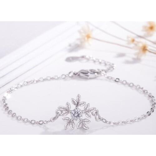 Micro Inlaid Zircon Snowflake Student Hipster Sweet 925 Sterling Silver Temperament Female Trendy Resizable Bracelets SBR073