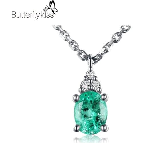 BK 18k White Gold Pendant Necklaces For Women Natural Emerald Gemstones With Diamond Wedding Party Engagement Lady Jewelry