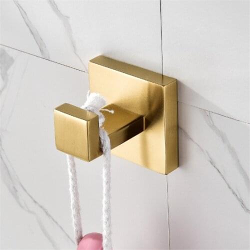 Gold Bathroom Robe Hooks 304 stainless steel Clothes Hooks Wall Mounted Nail Punched Clothes Rack Key Hanger Bath Hardware