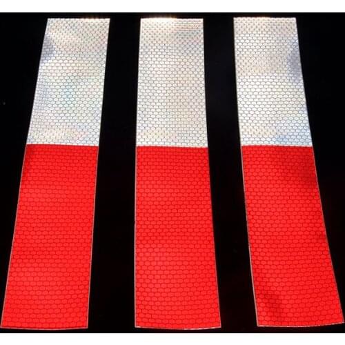 10pcs Car Reflective Film Warning Tape Truck Annual Inspection Crystal Color Grid Reflective Strip Red White Reflective Stickers