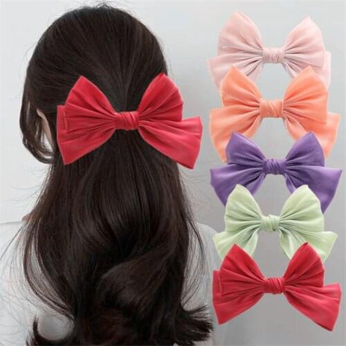 10pcs/Lot 2021 Fashion Solid Color Big Bow Hairpins Girls Lovely Popular Hair Clips For Women Hair Accessories Gift