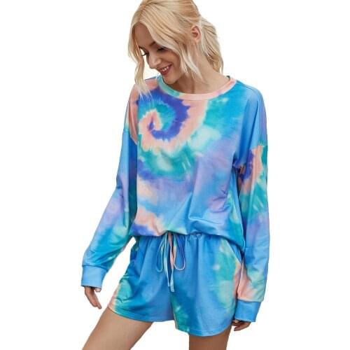 2020 Summer Womens Tie-Dye Suit Womens Long-Sleeved T-shirt Home Suit