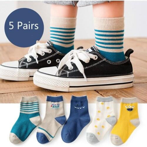 5 Pair/Lot Kids Soft Cotton Socks Boy,Girl,Baby,Cute Cartoon Warm Stripe Dots Fashion Sport Socks Autumn Winter Children Gift