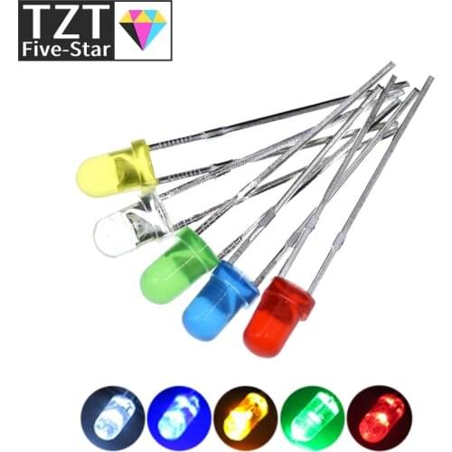 5Colors*20PCS=100PCS / 1Color=100pcs F3 3mm LED Diode Light Assorted Kit Green Blue White Yellow Red COMPONENT DIY kit