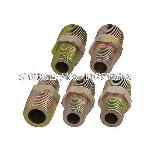 5pcs Air Pneumatic 3/8" x 1/4" PT M/M Thread Pipe Connectors Hex Nipples