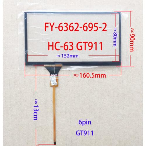 6.7 6.95 Inch Capacitive Touch Screen Digitizer Sensor 6Pin GT911 FY-6362-695-2 HC-63-GT911 160*90mm For Radio