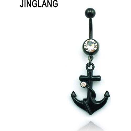 Free Shipping Fashion Belly Button Rings Stainless Steel Dangle Black Anchor Navel Body Piercing Jewelry
