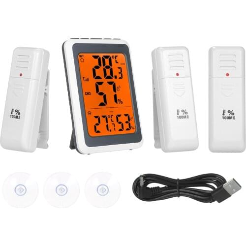 Digital Thermo-Hygrometer Thermometer & Hygrometer Temperature Humidity Indicator Gauge Meter with 3 Transmitters