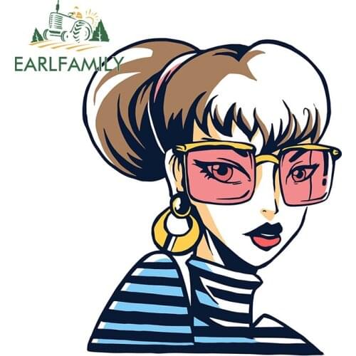 EARLFAMILY 13cm x 11.5cm for Woman with Sunglasses Decal Waterproof Windshield VAN Decoration Camper Scratch-proof Car Stickers