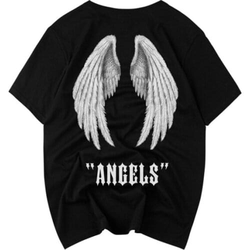 2020 New Arrival Tshirt Homme T Shirt Hip Hop Casual O-neck Wings Angel Printing Loose Pure Cotton Short Sleeve Summer Male