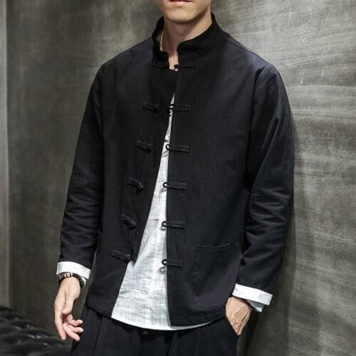 Cotton Linen Blue China Shanghai Male Oriental Mens Clothing Large Size Vintage Han Chinese Kung Fu Bomber Jackets Flax Buckle