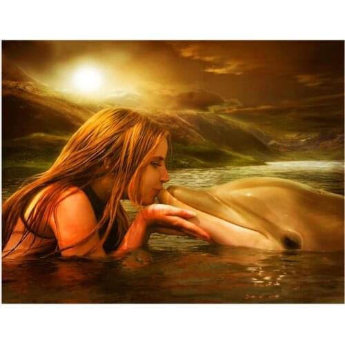 Whale Girl Fairy Diamond Art Kiss Mosaic Embroidery Painting Rhinestone Drawing Picture Home Wall Papers Handcraft Gift Beadwork