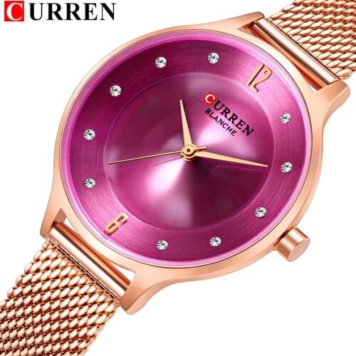 Classic Quartz Womens Watch With Diamonds Top Brand CURREN Reloj Mujer Girls Fashion Steel Mesh Wristwatch For Ladies Gift