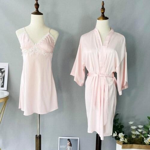 Twinset Robe Set Satin 2PCS Sleepwear Bride Bridesmaid Kimono Bathrobe Gown With Chemise Nightgown Sexy Lingerie Nightwear