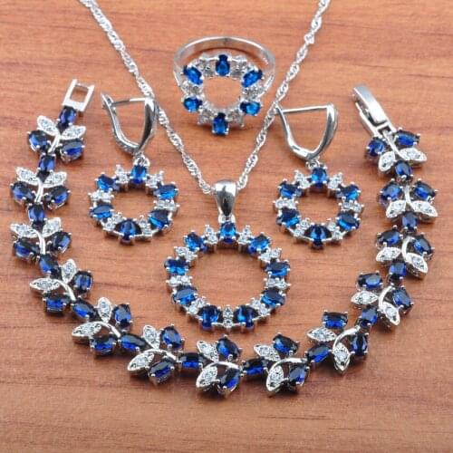 Exquisite Silver Plated Jewelry Sets For Women Christmas Gift Cubic Zirconia Earrings Necklace Pendant Ring Bracelets JS0416