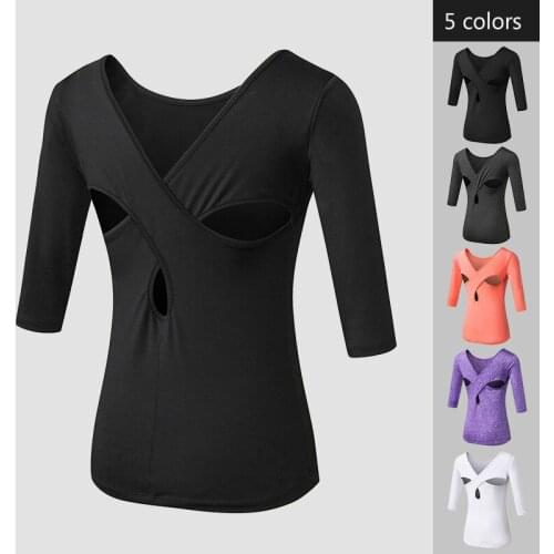 Beautiful Cross Hollow Out Back Sexy Women Yoga Shirts Breathable Quick Dry Anti Sweat Half Sleeved Fitness Dance Workout Tees